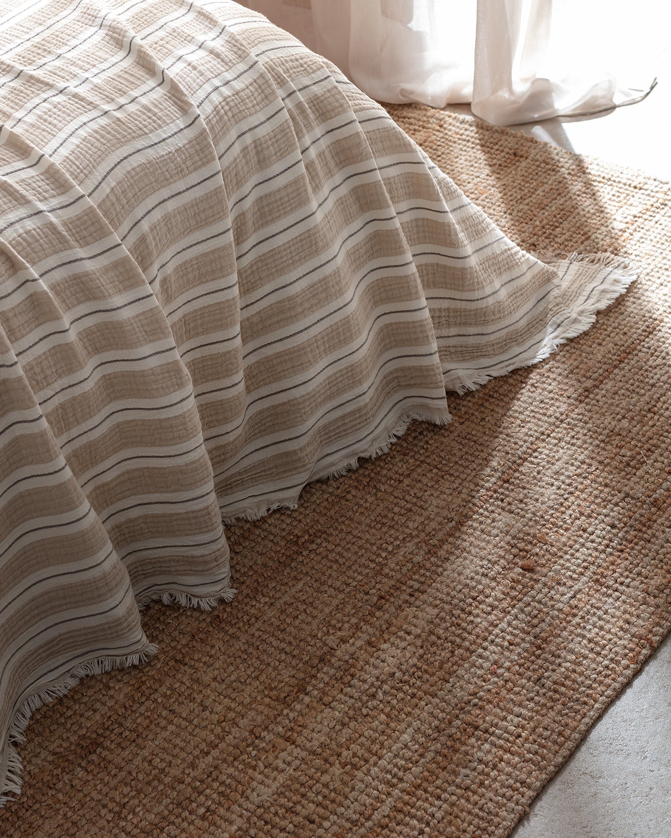 Single Muslin Cotton Fitted Bedspread Set - Ecru Beige