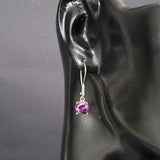 925 Sterling Silver Amethyst Dangle Earrings - Elegant Round Design