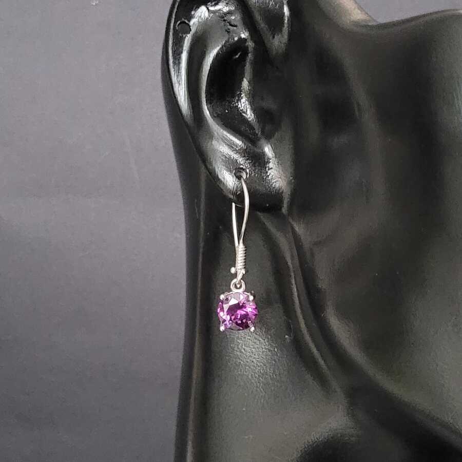 925 Sterling Silver Amethyst Dangle Earrings - Elegant Round Design