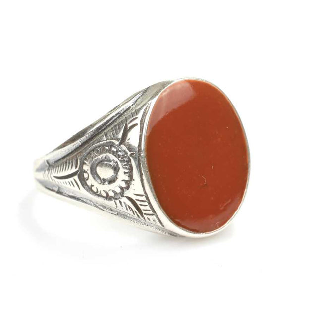 Premium 925 Sterling Silver Orange Enamel Men's Ring