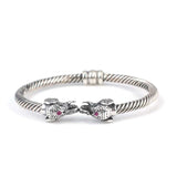Sterling Silver Elephant Head Men's Twisted Cuff Bracelet with Ruby Zircon
