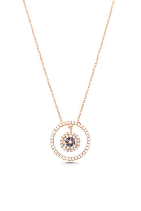 Sterling Silver Evil Eye Hoop Necklace - Zircon Gemstone