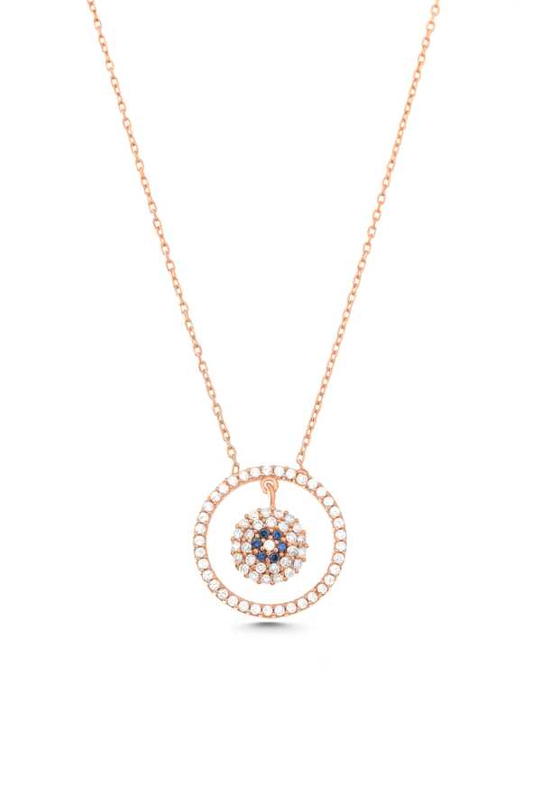 Sterling Silver Evil Eye Hoop Necklace - Zircon Gemstone
