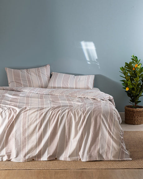 Cotton-Blend King Size Duvet Set - Yarn-Dyed Blue & Burgundy