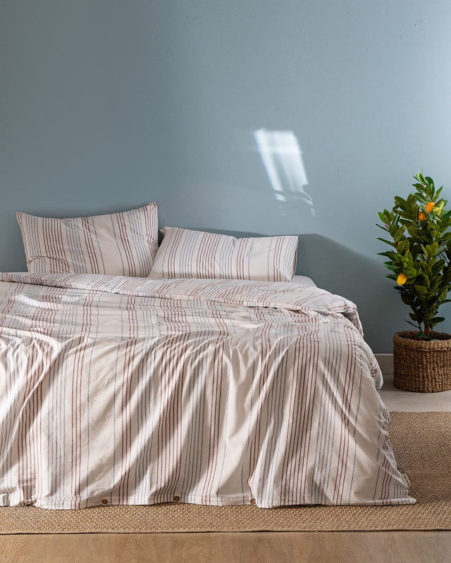 Cotton-Blend King Size Duvet Set - Yarn-Dyed Blue & Burgundy