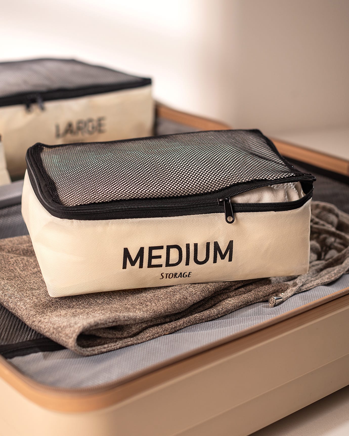 Cream Travel Luggage Organizer Bag - Suitcase Packing Cube