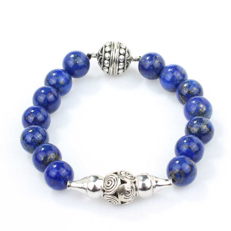 Sterling Silver Lapis Lazuli Men's Bracelet - Magnetic Clasp
