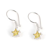 925 Sterling Silver Star Dangle Earrings - Citrine Zircon