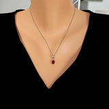 925 Sterling Silver Dainty Oval Synthetic Ruby Pendant Necklace