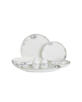 Fine Bone Porcelain 12-Person Dinner Set - White & Light Blue