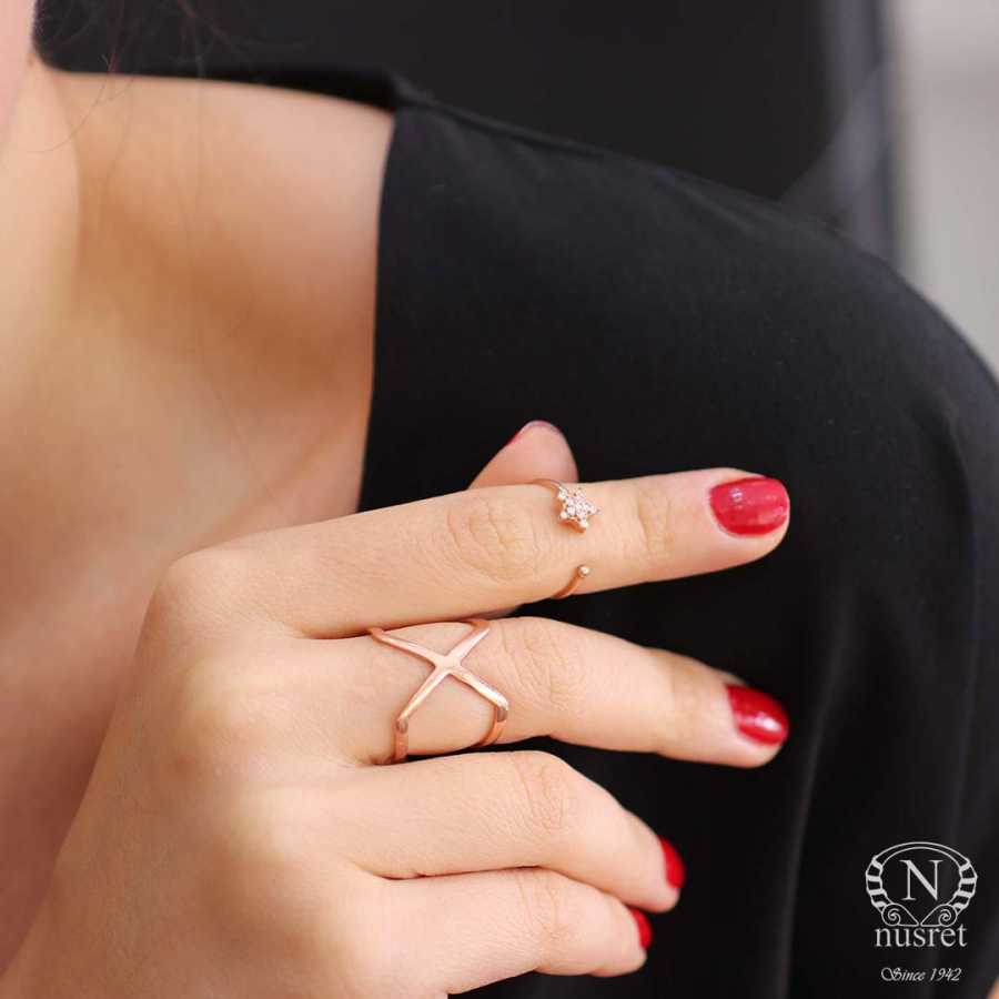 925 Sterling Silver Star Ring with Zircon - Rose Plated & Adjustable