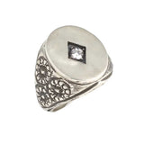 925 Sterling Silver White Zircon Ring - Polished Oval Mirror Design
