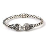 925 Sterling Silver Twisted Bangle with Braided Ball Design