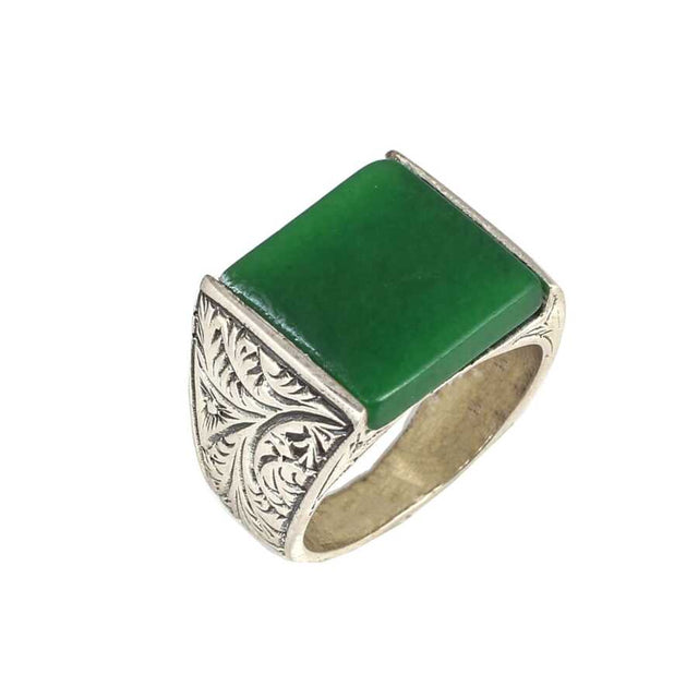 Premium Handcrafted Sterling Silver Green Agate Men's Ring