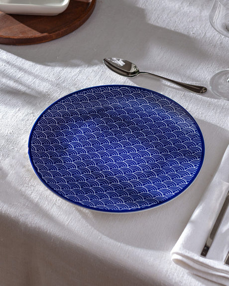 New Bone China Serving Plate - Sapphire Blue & White Design