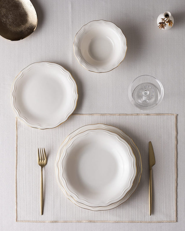 New Bone Porcelain 6-Person Dinnerware Set - Elegant Gold Trim