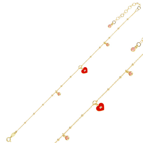 Yellow Gold Plated Sterling Silver Anklet - Swarovski Crystal Love Design