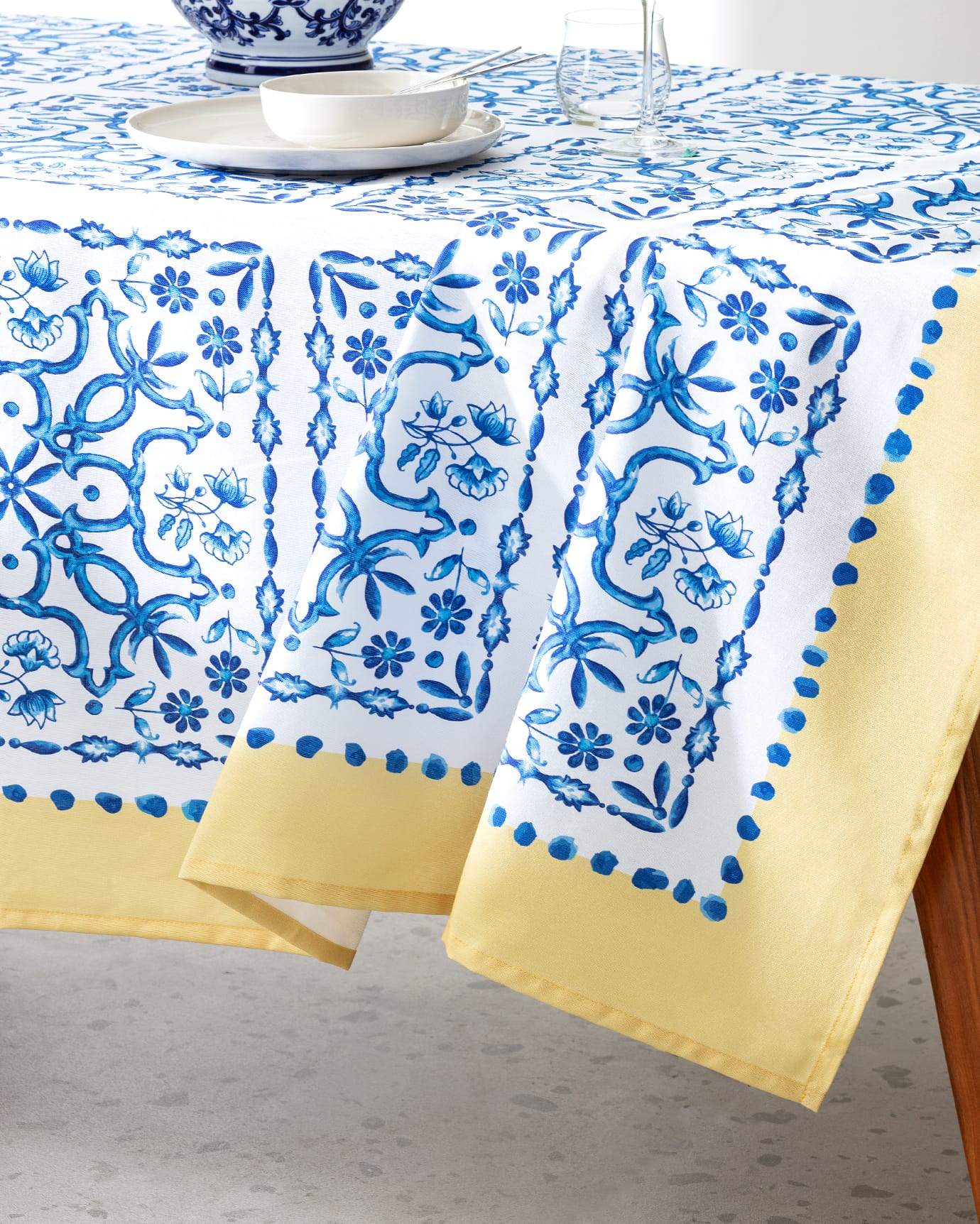 Ligny Polycotton Tablecloth - Blue Beige Stripe Dining Linen