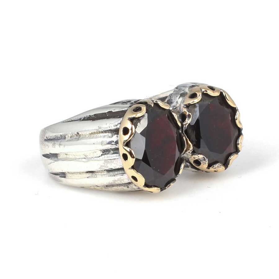 925 Sterling Silver Garnet Unisex Ring - Antique Style