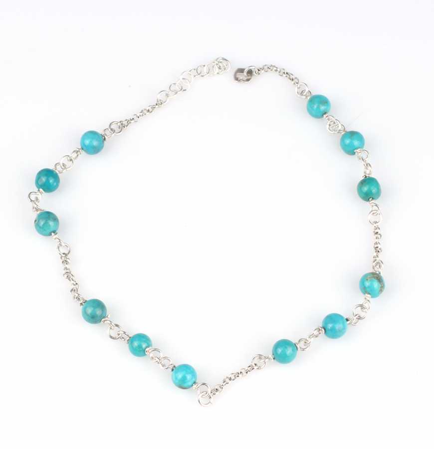 925 Sterling Silver Multi-Stone Turquoise Anklet