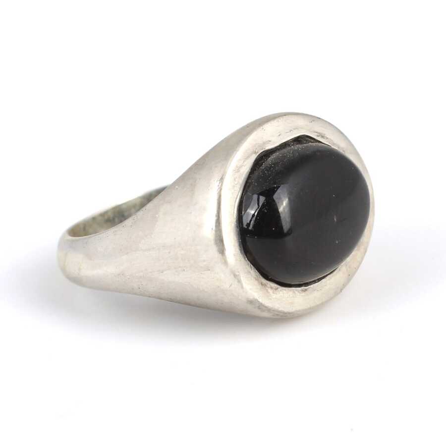 925 Sterling Silver Oval Onyx Men's Ring - Polished Finish