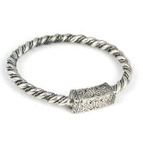 925 Sterling Silver Twisted Leaf Motif Bangle with Square Stones