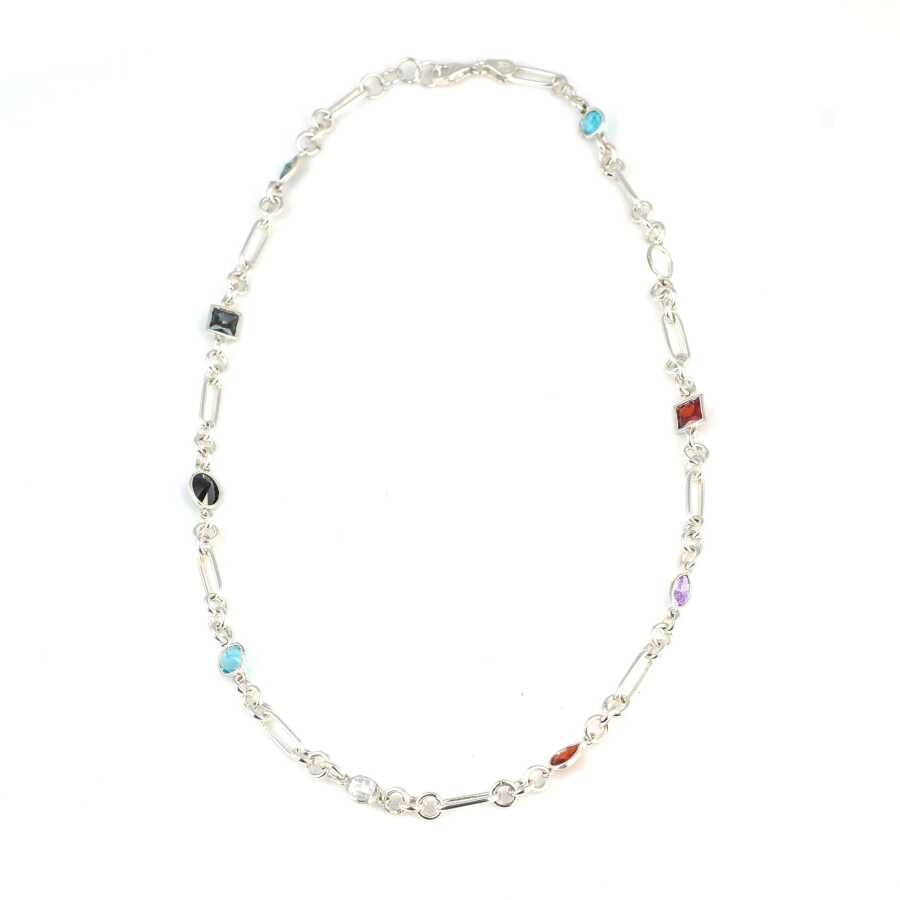 Premium Sterling Silver Colored Stone Paperclip Chain Necklace