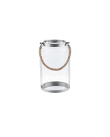 Stainless Steel & Glass Candle Holder - Wicker Accent Design