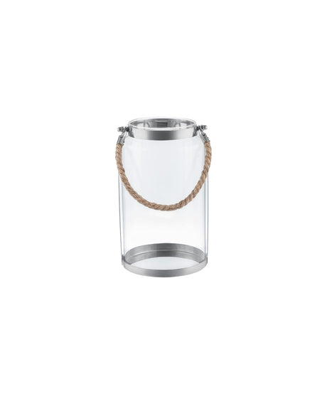 Stainless Steel & Glass Candle Holder - Wicker Accent Design