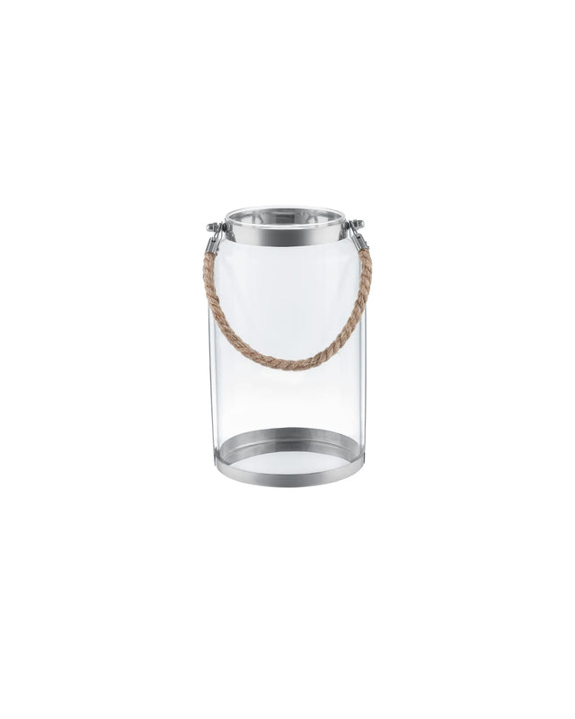 Stainless Steel & Glass Candle Holder - Wicker Accent Design