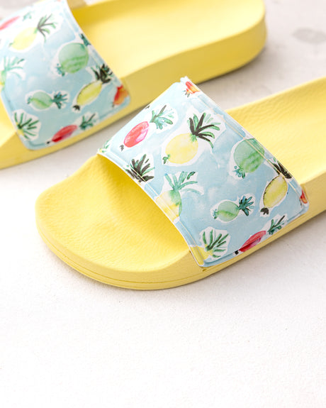 Women's Yellow Fruit Pattern Comfort Slides