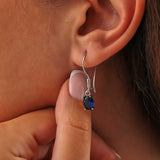 925 Sterling Silver Oval Synthetic Sapphire Dangle Earrings
