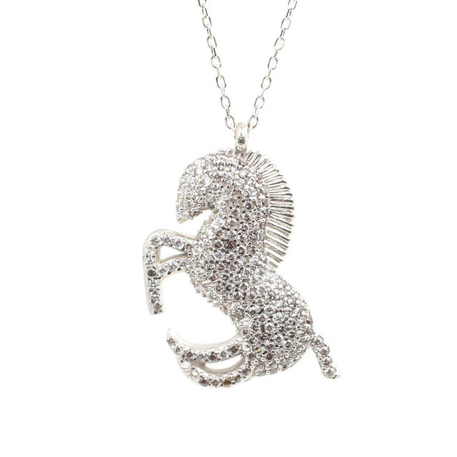 Premium Sterling Silver Galloping Horse Pendant Necklace