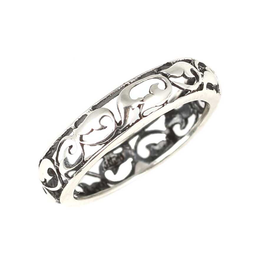925 Sterling Silver Openwork Ring - Oxidized Filigree Design