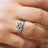 Sterling Silver Sultanite & Onyx Men's Ring - Square Motif