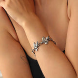 925 Sterling Silver Nature-Inspired Leaf Bracelet - Oxidized Finish
