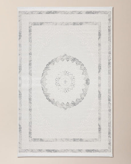 Soft Polyester Area Rug - Modern White & Grey Design