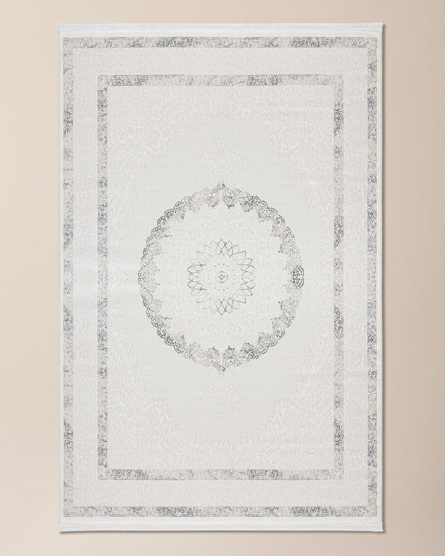 Soft Polyester Area Rug - Modern White & Grey Design