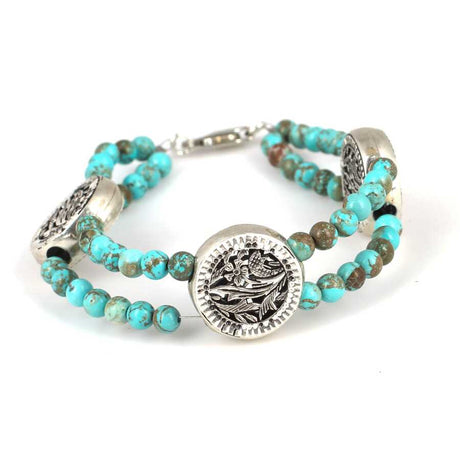 925 Sterling Silver Double Row Turquoise Gemstone Bracelet
