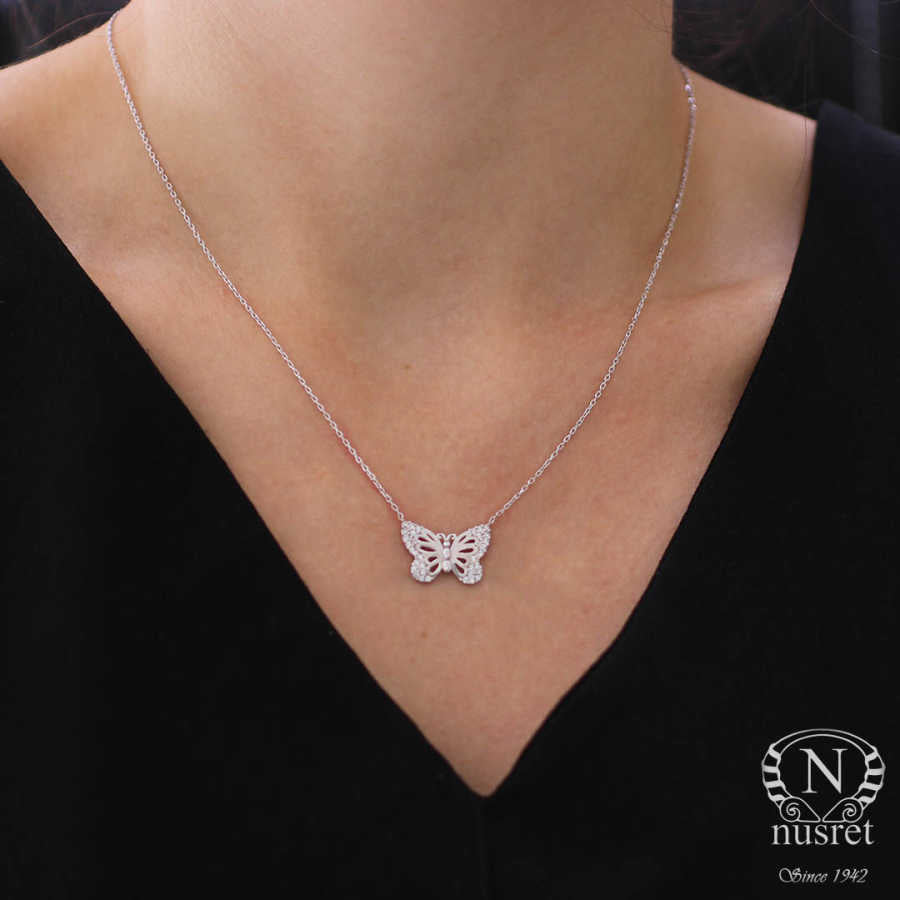 Premium Sterling Silver Butterfly Garden Necklace White