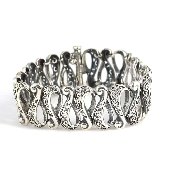 925 Sterling Silver Swan Openwork Bracelet - Intricate Design
