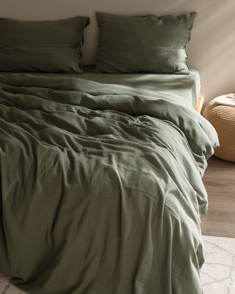 Double 100% Cotton Muslin Duvet Cover Set with Fitted Sheet