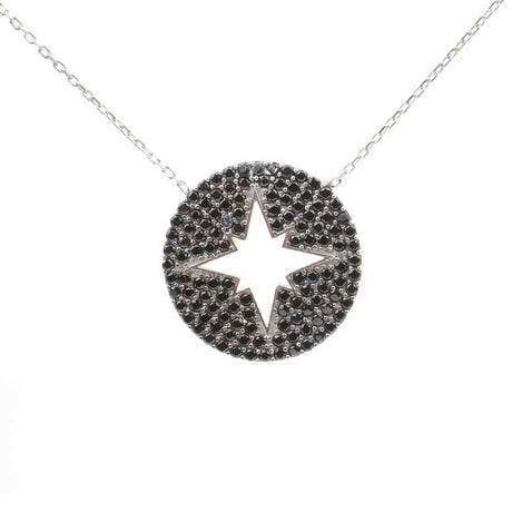 Sterling Silver Black Zircon North Star Necklace - Celestial Elegance