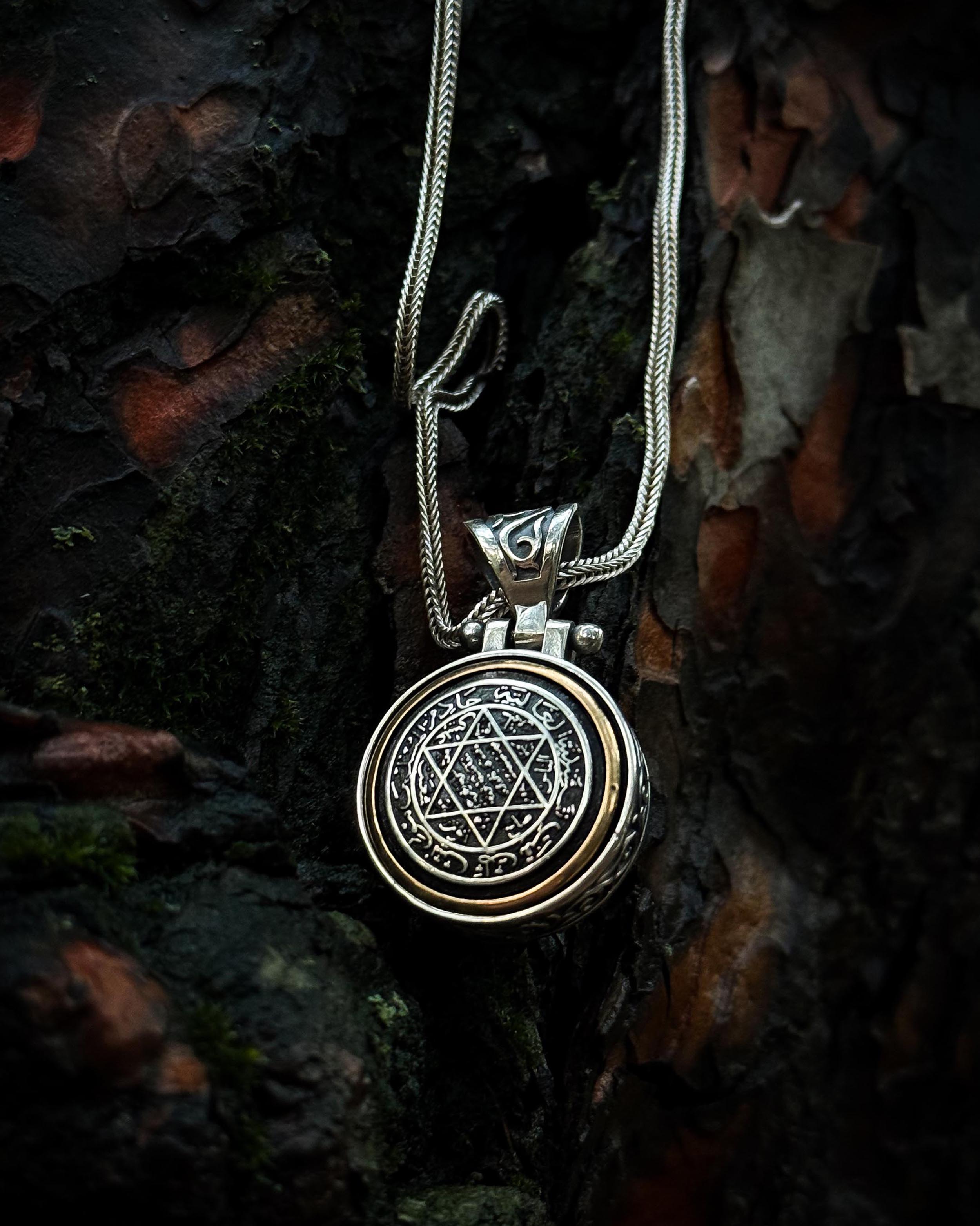 Collier pendentif en argent sterling avec sceau de Salomon rotatif - Sagesse & Protection