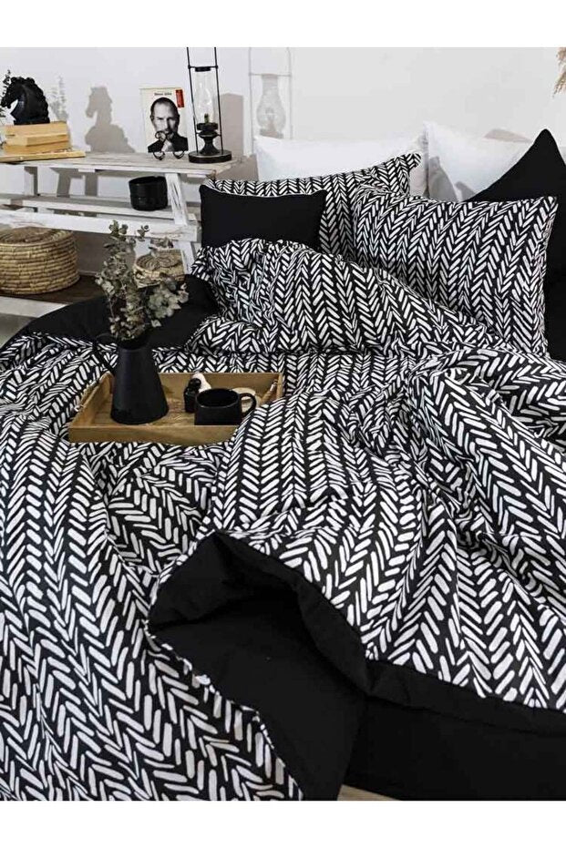 Double Cotton Duvet Cover Set - Reversible Herringbone Pattern