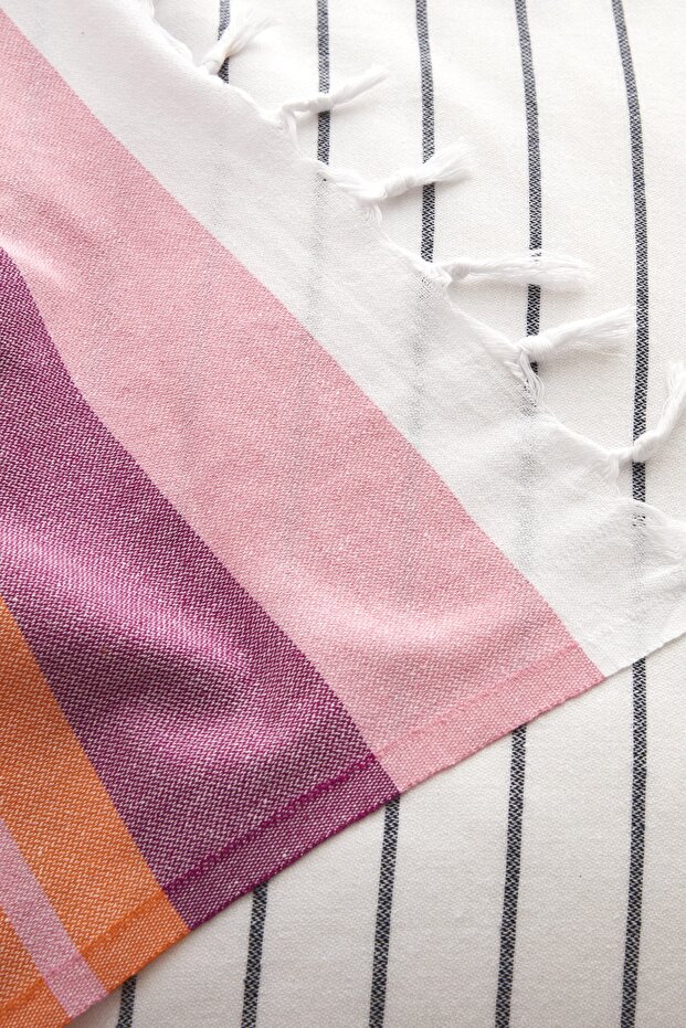 Luis Double Peshtemal Bedspread - Orange Stripes, 180x220 cm