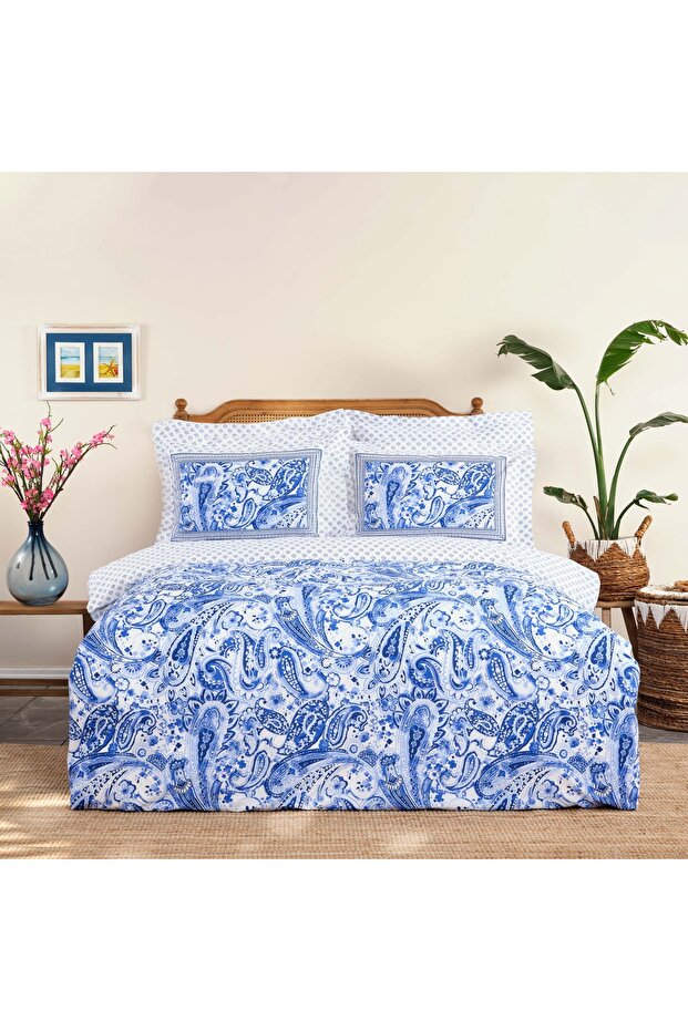 Bellance Blue 100% Cotton Double Duvet Cover Set