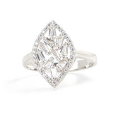 925 Sterling Silver Shuttle Model Ring with Baguette Zircon Stones