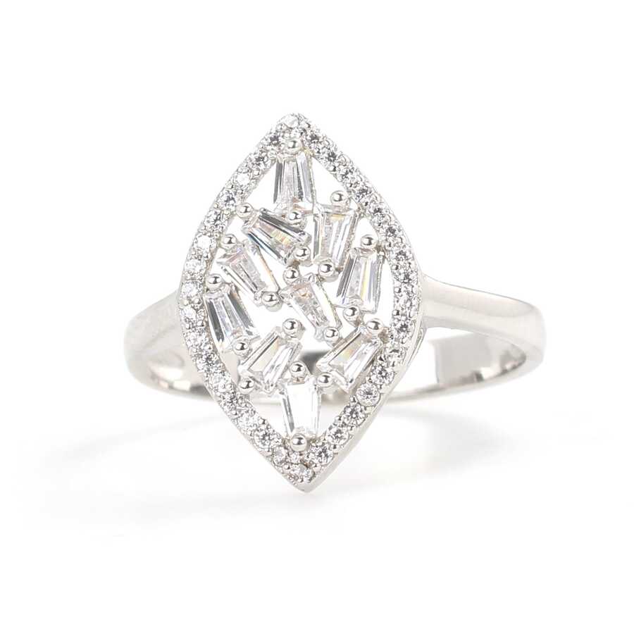 925 Sterling Silver Shuttle Model Ring with Baguette Zircon Stones