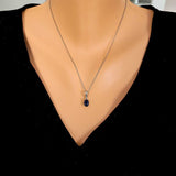 Elegant Sterling Silver Oval Synthetic Sapphire Pendant Necklace